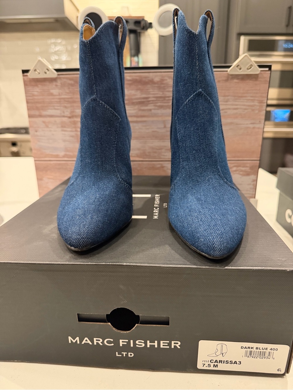 Marc Fisher Dark Blue Denim Pointed Toe Ankle Booties